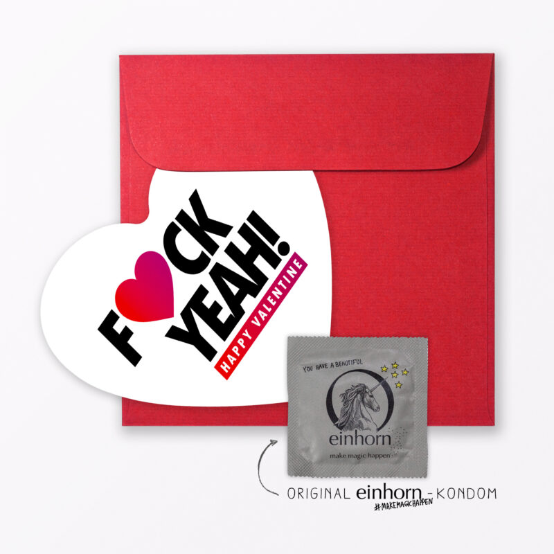 Valentinstagskarte Quot Fuck Yeah Quot In Herzform Inkl Umschlag Amp Kondom