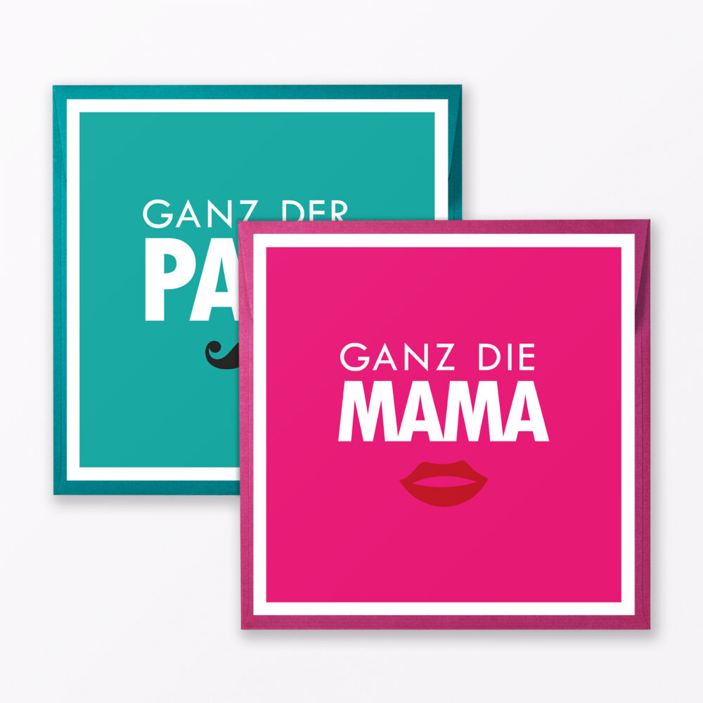 Teiliges Set Babykarte Quot Ganz Der Papa Ganz Die Mama Quot Quadratisch Inkl Umschl Ge