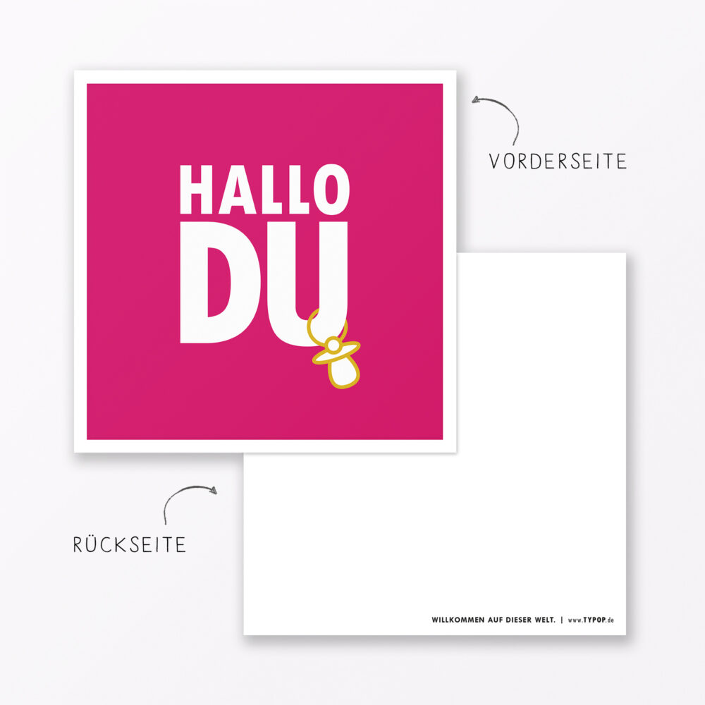 Babykarte Quot Hallo Du Quot In Pink Quadratisch Inkl Umschlag