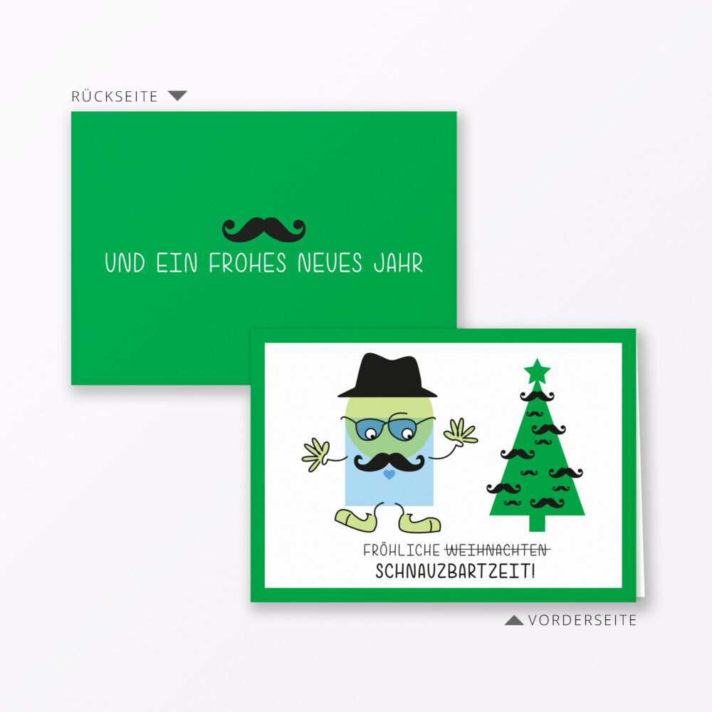 Weihnachtskarte Quot Schnauzbart Gr N Quot Klappkarte Din A Inkl Umschlag
